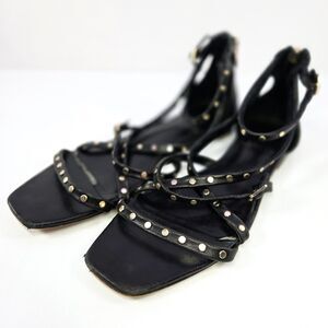 Vince Camuto Hevelli Black Leather Studded Gladiator Sandals Size 8